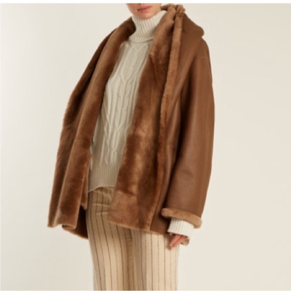 Vince camel shawl collar reversible shearling leather coat with hood jacket S - Picture 3 of 11